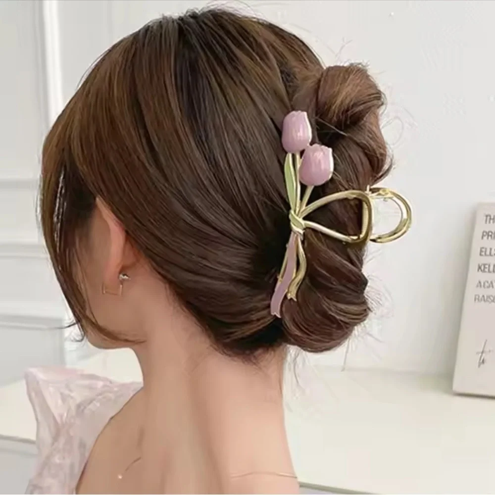Purple Tulip Bow Metal Hair Clip